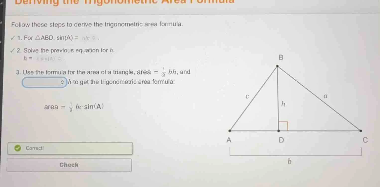 deriving the trigonometric area formula follow these steps to derive th…