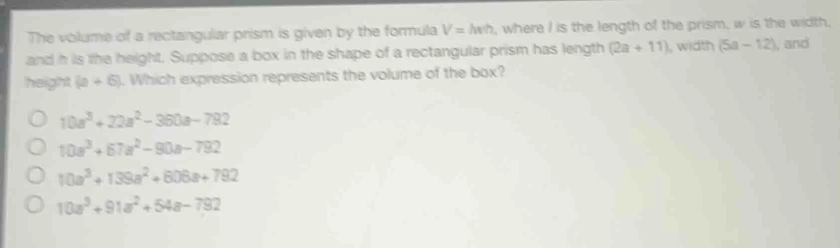 the volume of a rectangular prism is given by the formula $v = lwh$, wh…