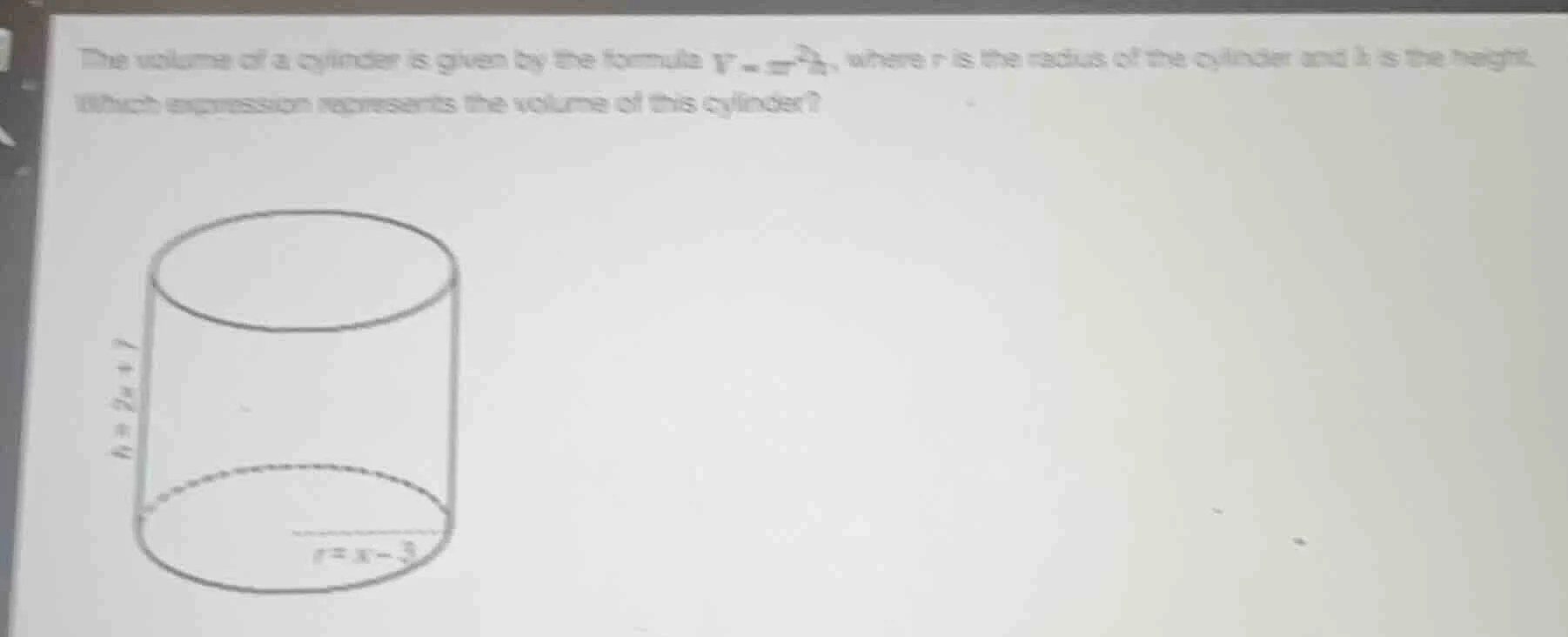 the volume of a cylinder is given by the formula $v = \\pi r^{2}h$, whe…