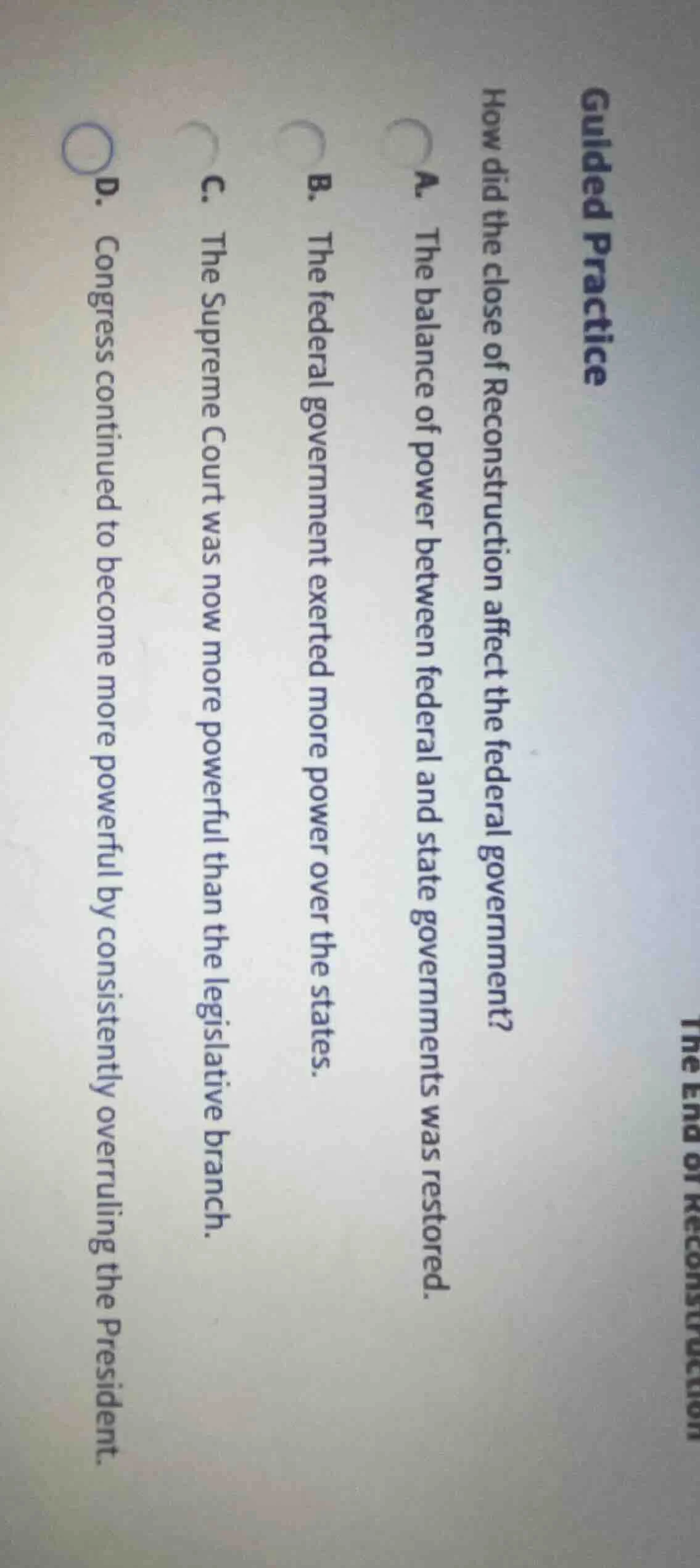 guided practice the end of reconstruction how did the close of reconstr…