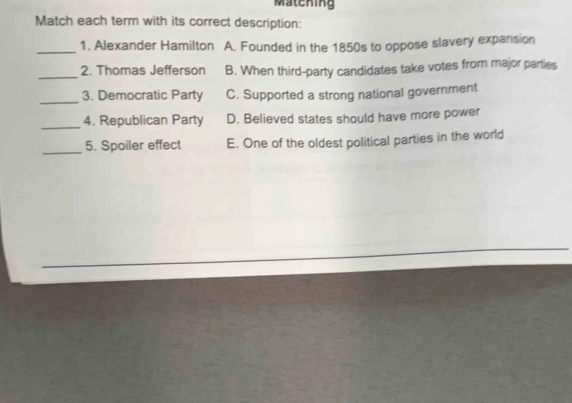 matching match each term with its correct description: ______ 1. alexan…