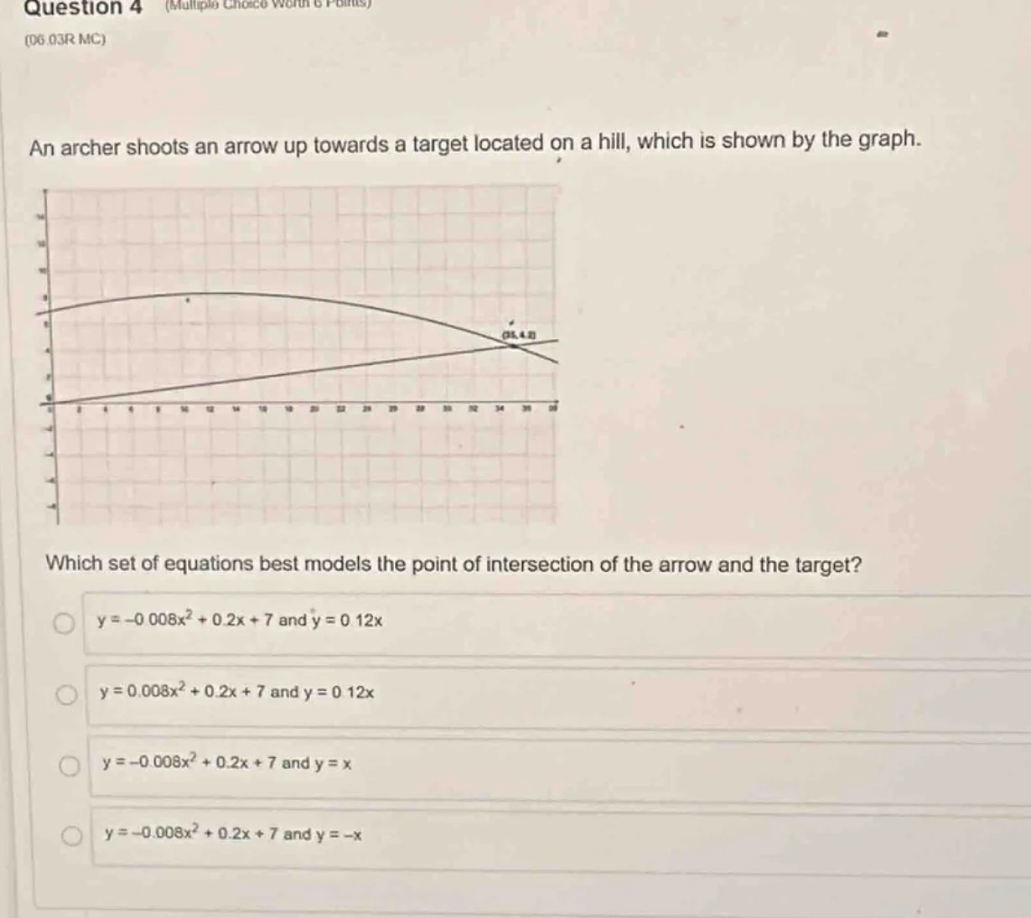 question 4 (multiple choice worth 6 points) (06.03r mc) an archer shoot…