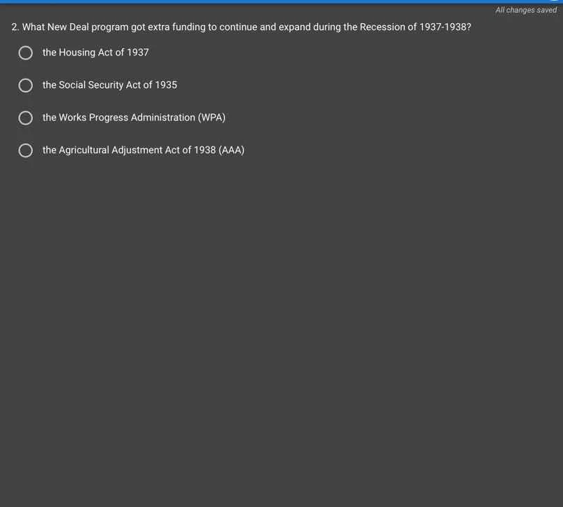 2. what new deal program got extra funding to continue and expand durin…