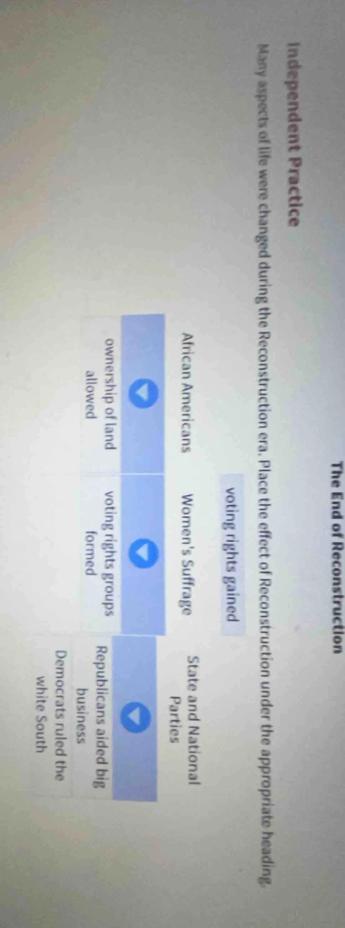 independent practice the end of reconstruction many aspects of life wer…