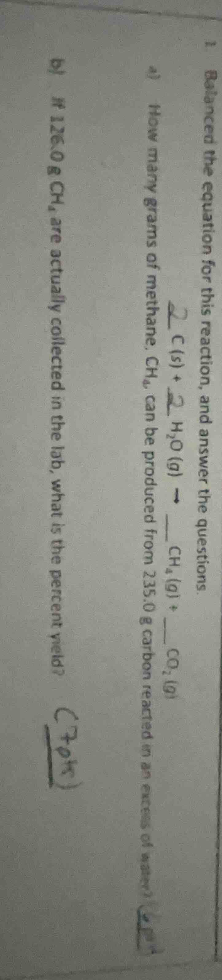 1 balanced the equation for this reaction, and answer the questions. $\…