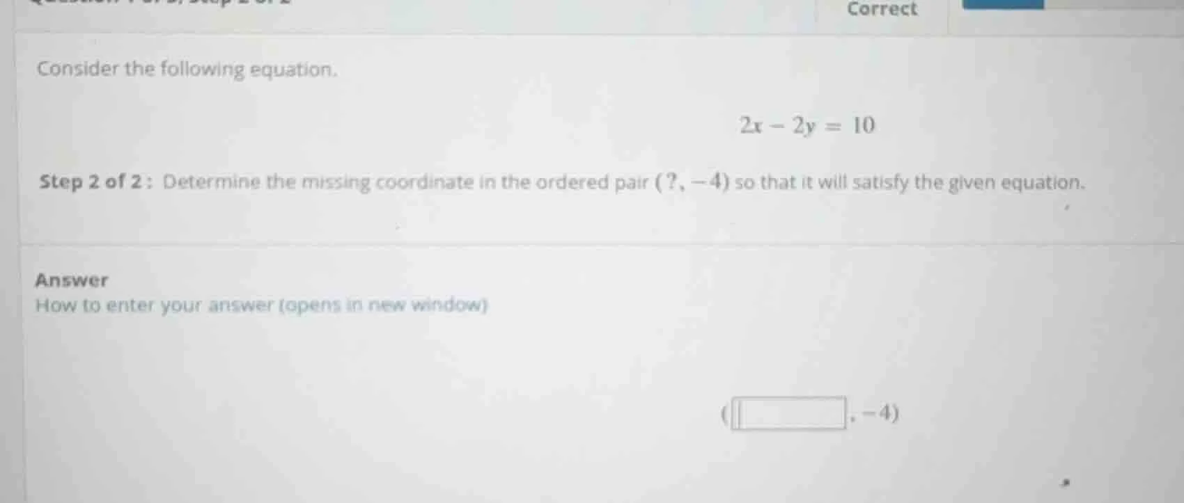 consider the following equation. $2x - 2y = 10$ step 2 of 2: determine …
