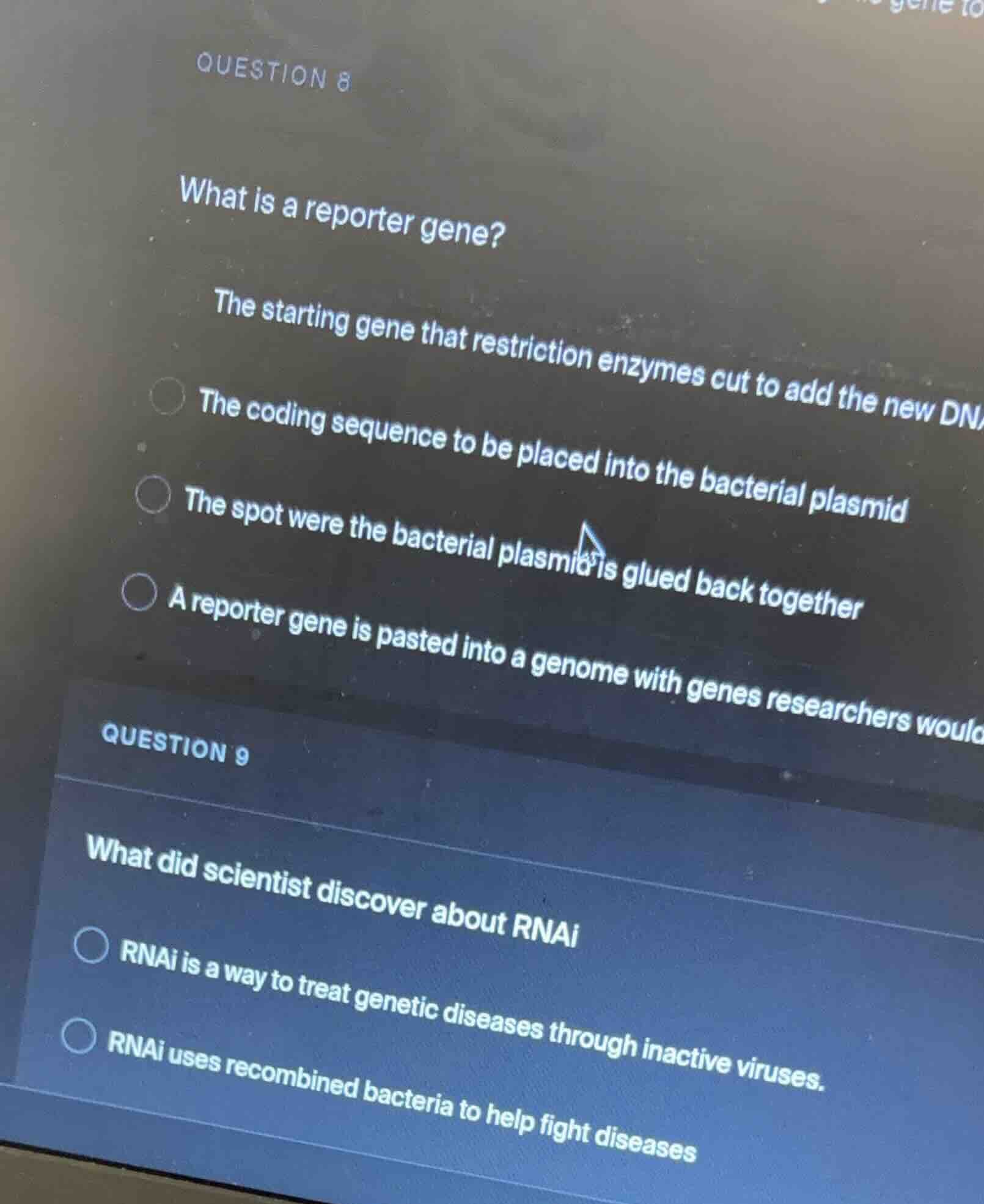 question 8 what is a reporter gene? the starting gene that restriction …