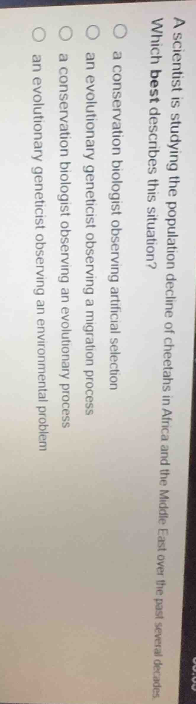 a scientist is studying the population decline of cheetahs in africa an…