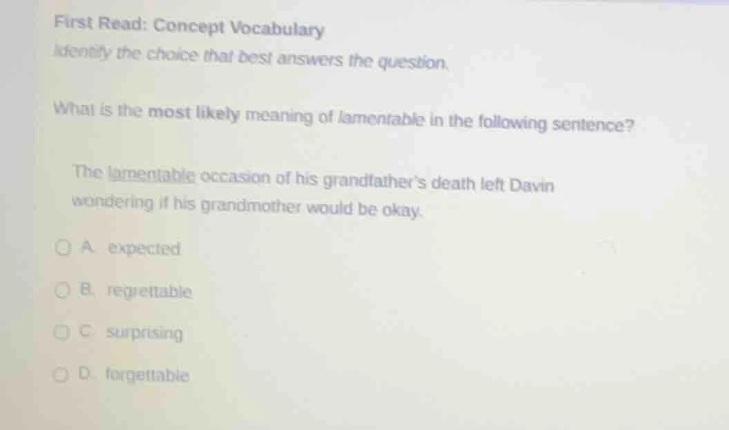 first read: concept vocabulary identify the choice that best answers th…
