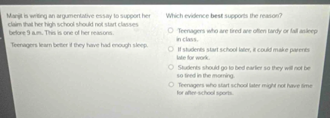 manjit is writing an argumentative essay to support her claim that her …