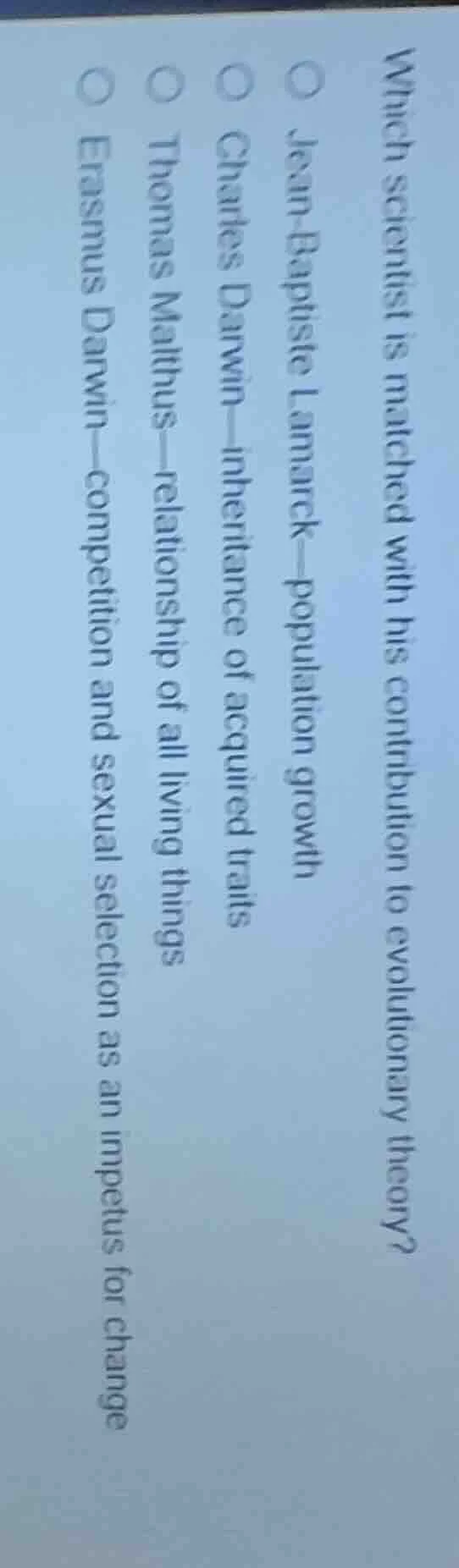 which scientist is matched with his contribution to evolutionary theory…