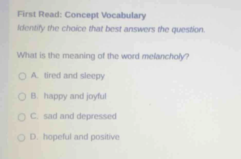 first read: concept vocabulary identify the choice that best answers th…