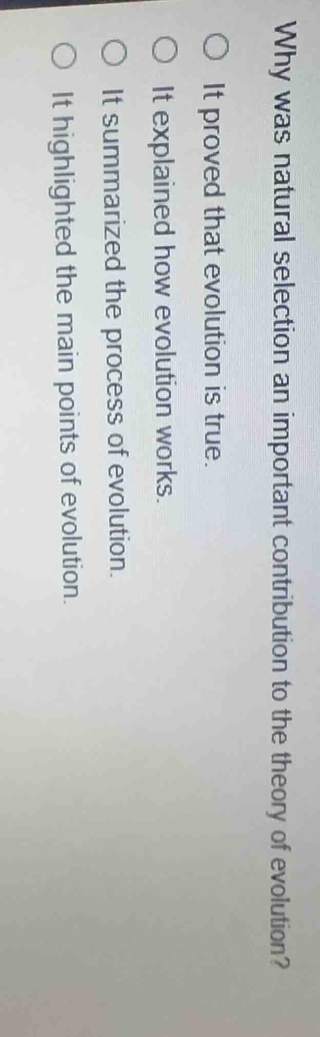 why was natural selection an important contribution to the theory of ev…