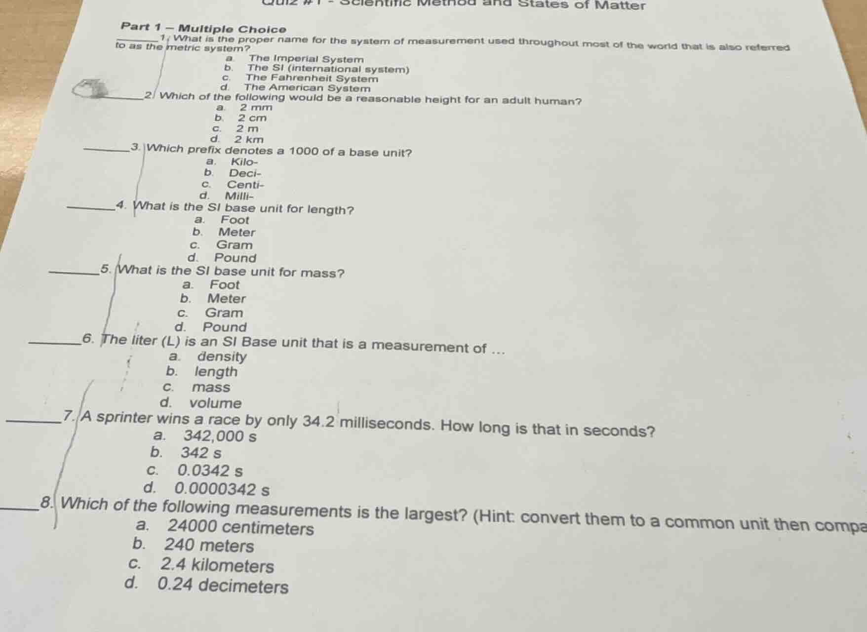 quiz #1 - scientific method and states of matter part 1 – multiple choi…