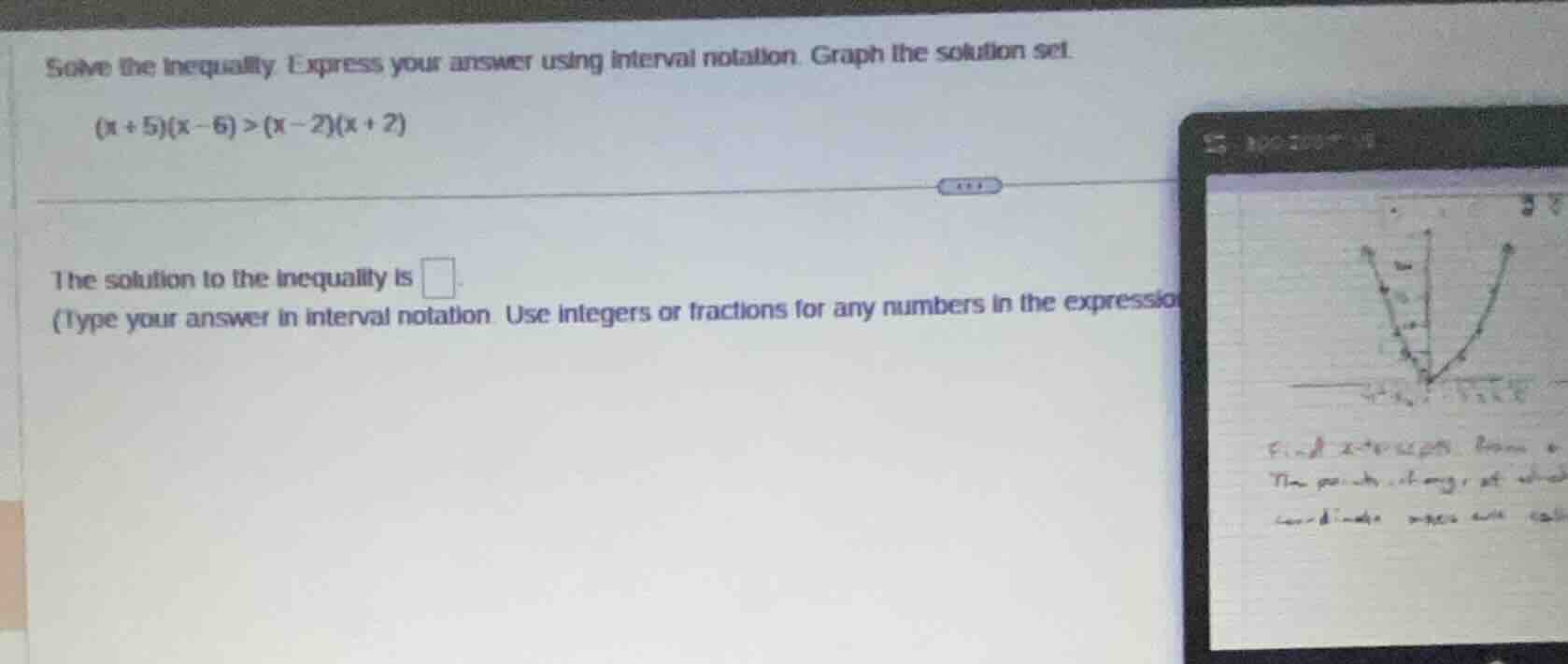 solve the inequality. express your answer using interval notation. grap…