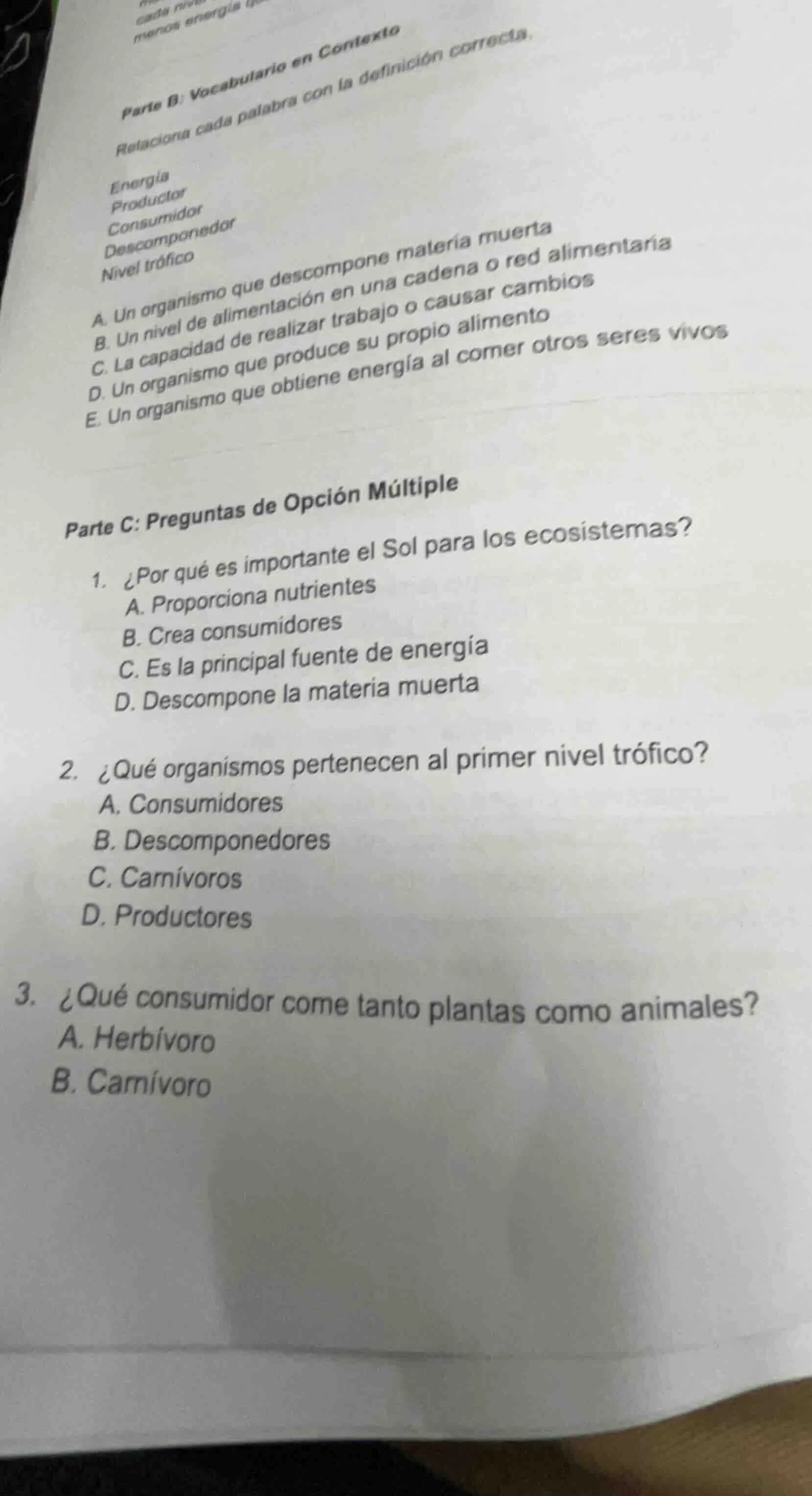 parte b: vocabulario en contextorelaciona cada palabra con la definició…