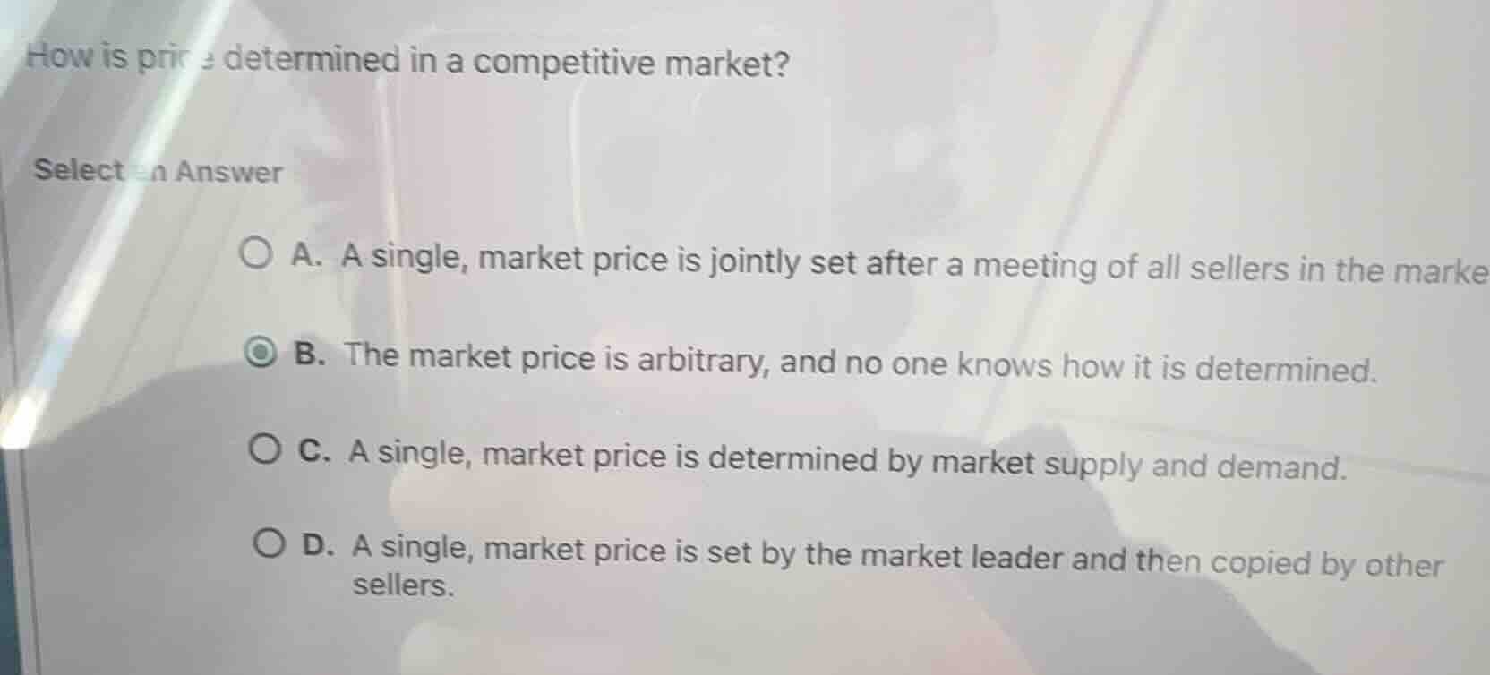 how is price determined in a competitive market? select an answer a. a …