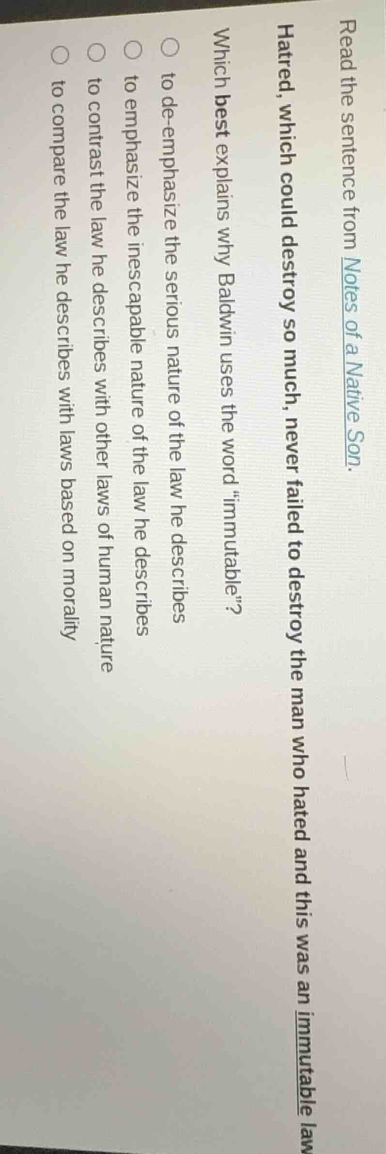 read the sentence from notes of a native son. hatred, which could destr…