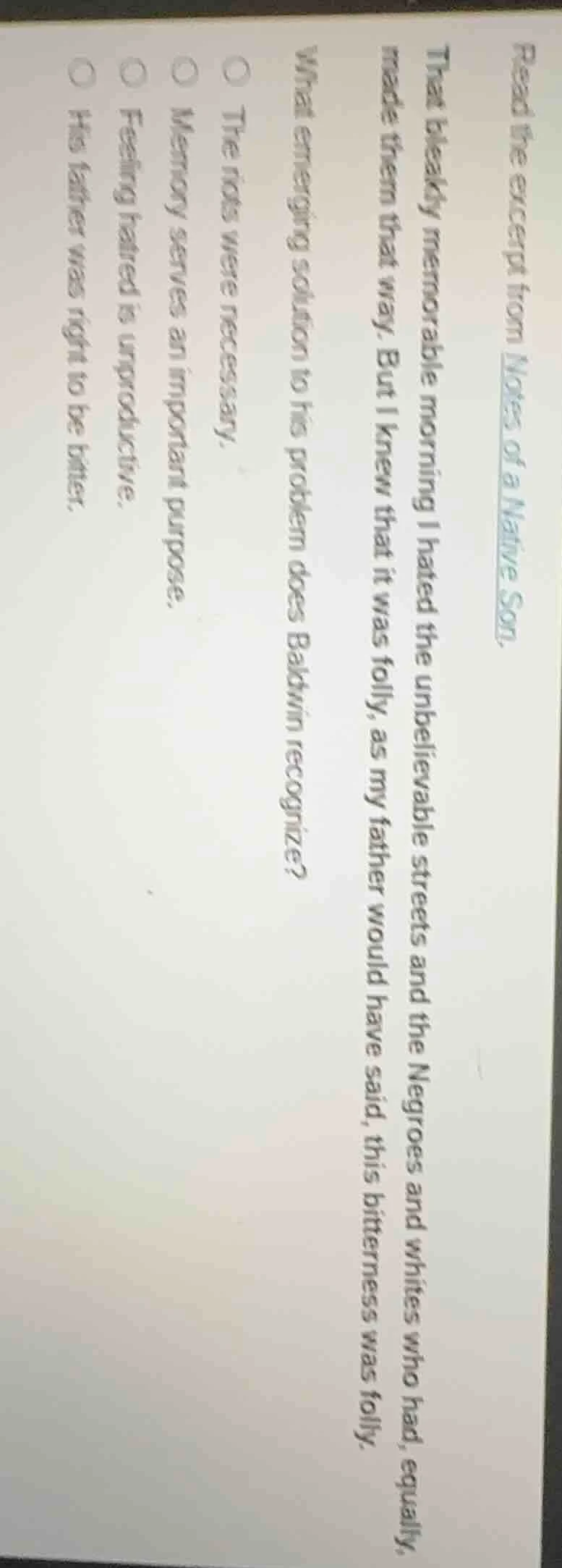 read the excerpt from notes of a native son. that bleakly memorable mor…