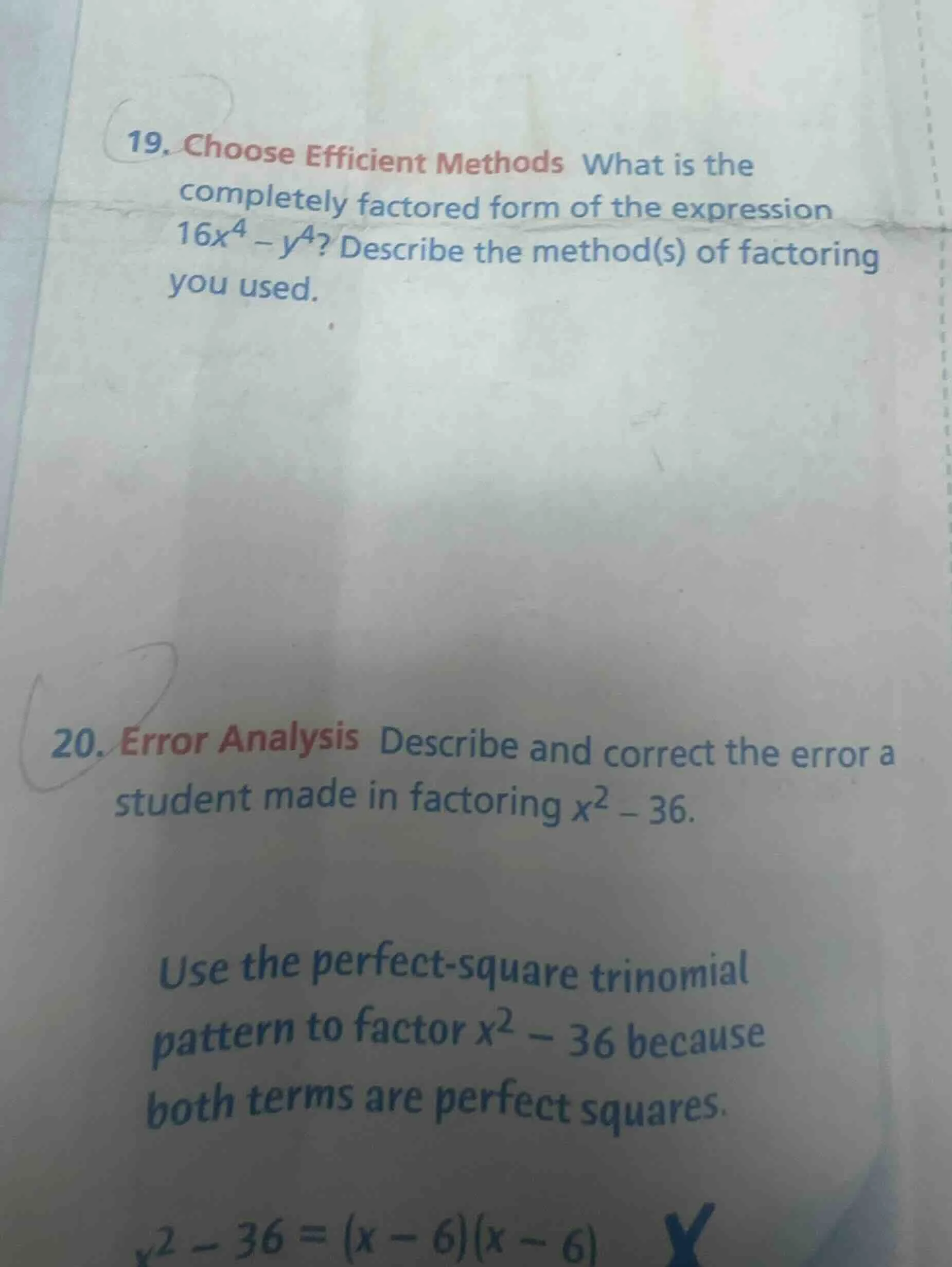 19. choose efficient methods what is the completely factored form of th…