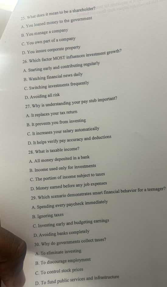 25. what does it mean to be a shareholder? a. you loaned money to the g…