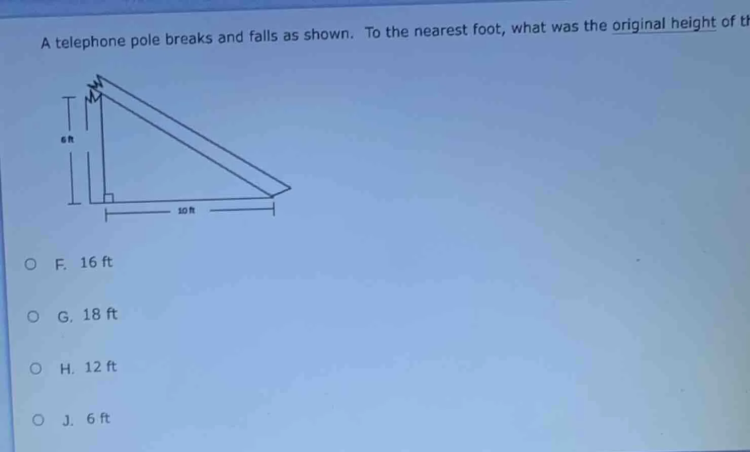 a telephone pole breaks and falls as shown. to the nearest foot, what w…
