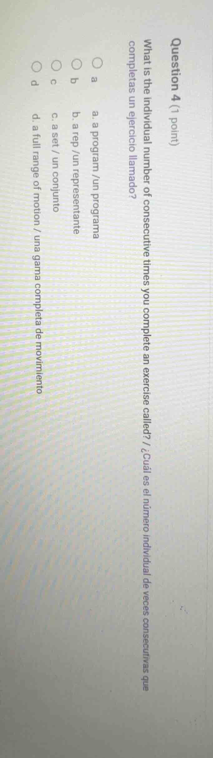 question 4 (1 point)what is the individual number of consecutive times …