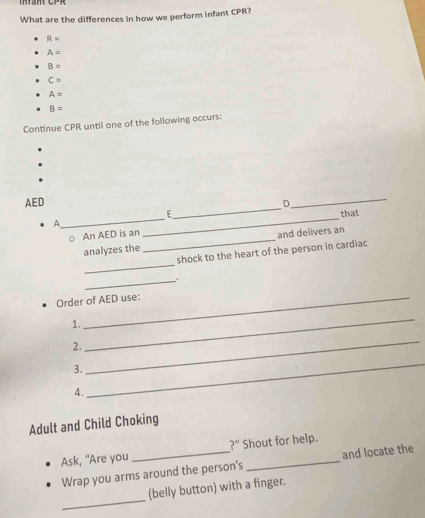 infant cpr what are the differences in how we perform infant cpr? • r =…