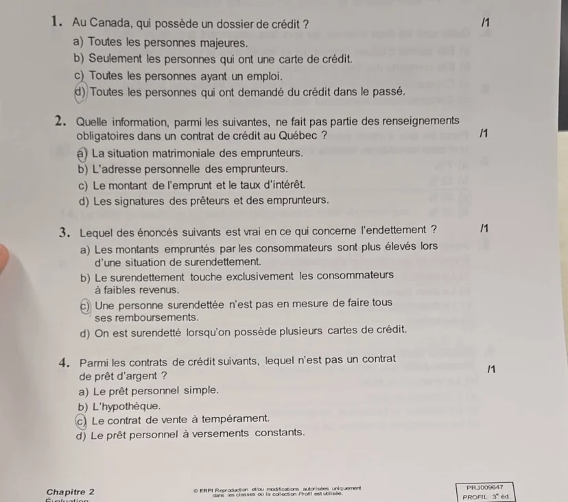 1. au canada, qui possède un dossier de crédit ? a) toutes les personne…