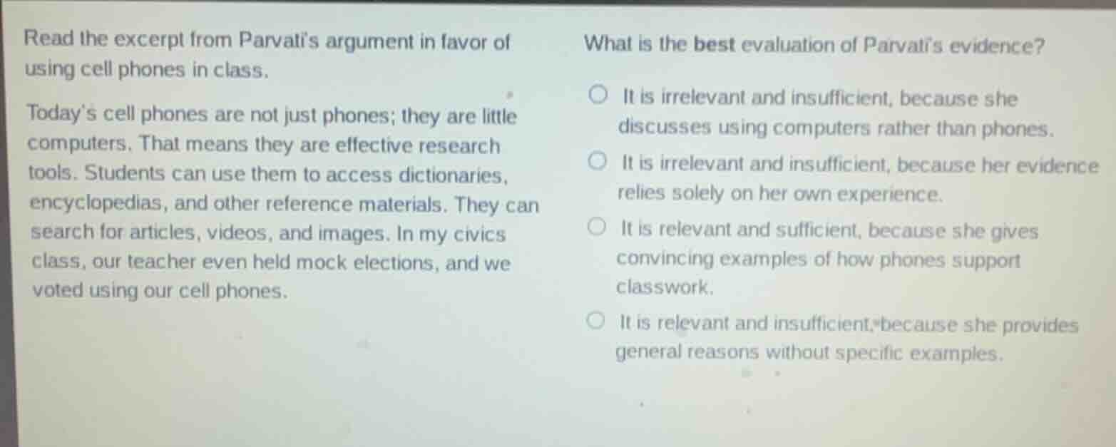 read the excerpt from parvatis argument in favor of using cell phones i…
