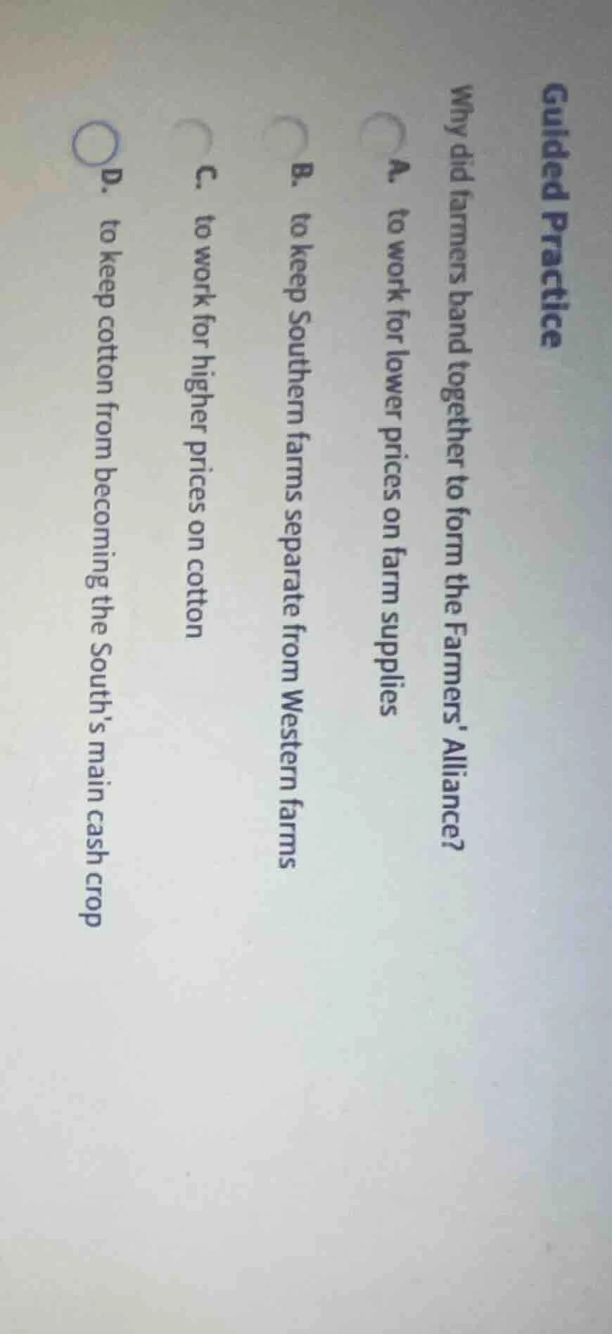 guided practice why did farmers band together to form the farmers allia…