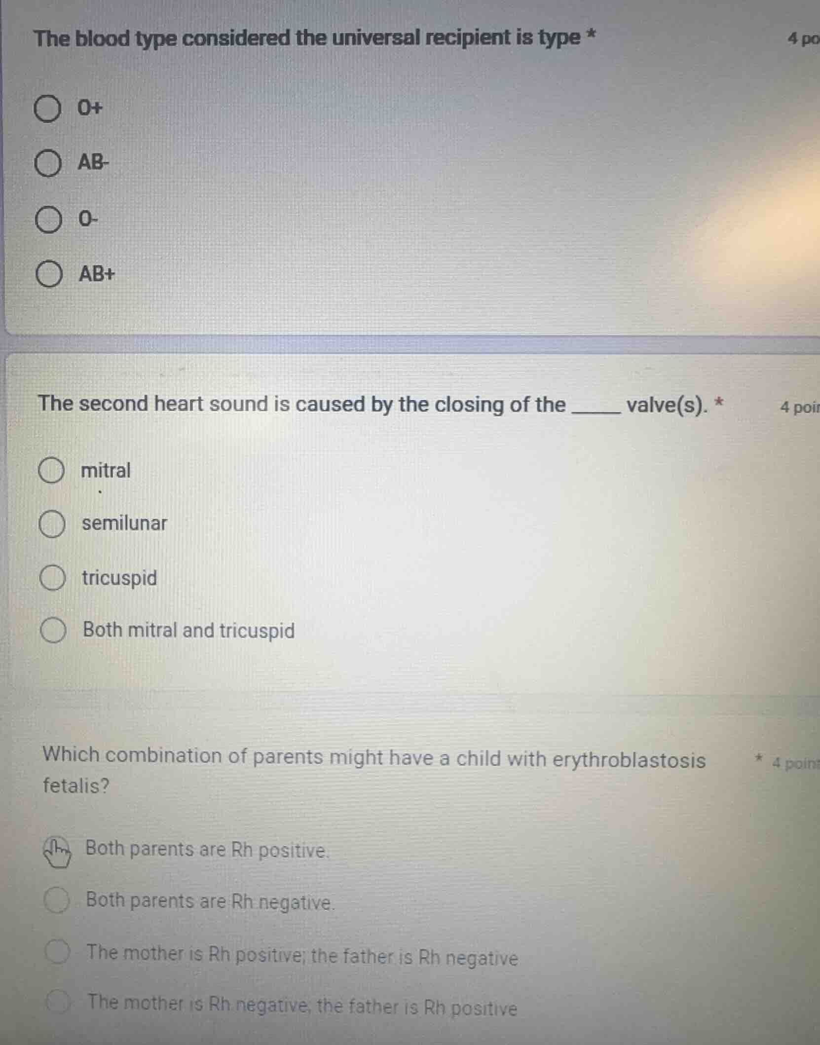 the blood type considered the universal recipient is type * o+ ab- o- a…