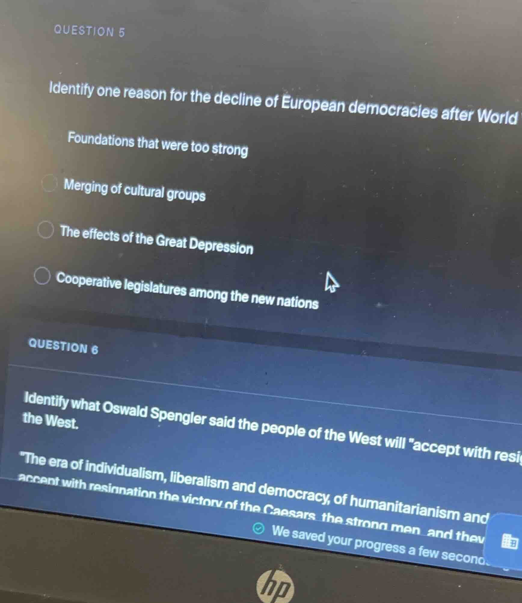 question 5 identify one reason for the decline of european democracies …