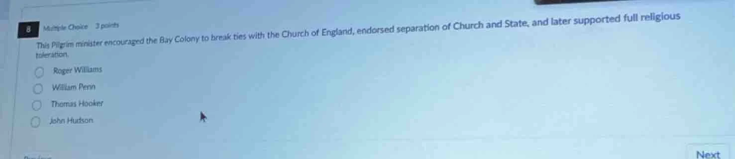 8 multiple choice 3 points this pilgrim minister encouraged the bay col…