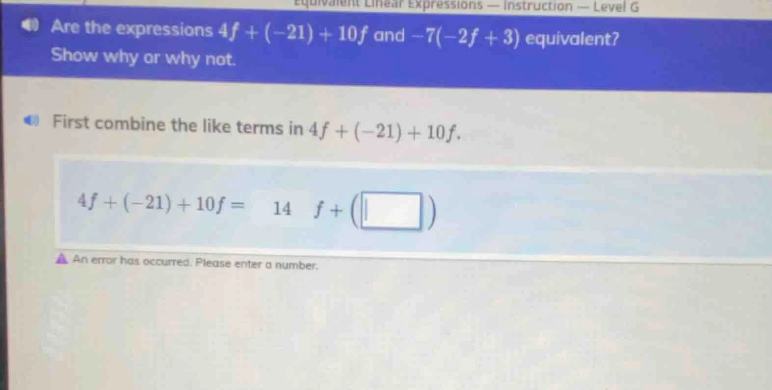 equivalent linear expressions — instruction — level g are the expressio…
