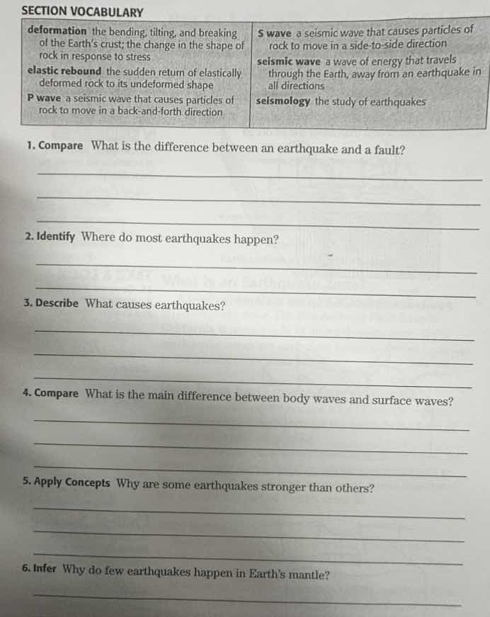 section vocabularydeformation the bending, tilting, and breaking of the…