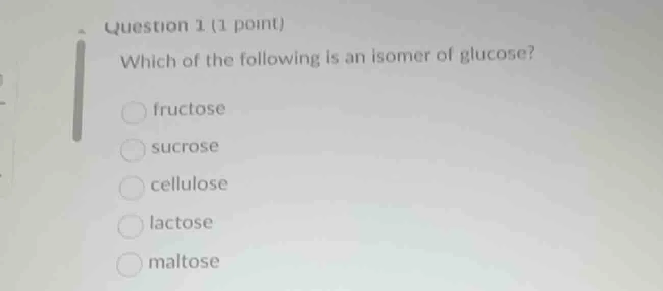 question 1 (1 point) which of the following is an isomer of glucose? fr…