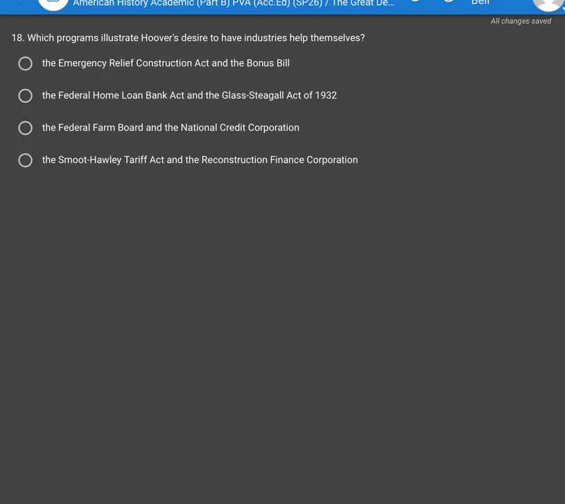 18. which programs illustrate hoovers desire to have industries help th…