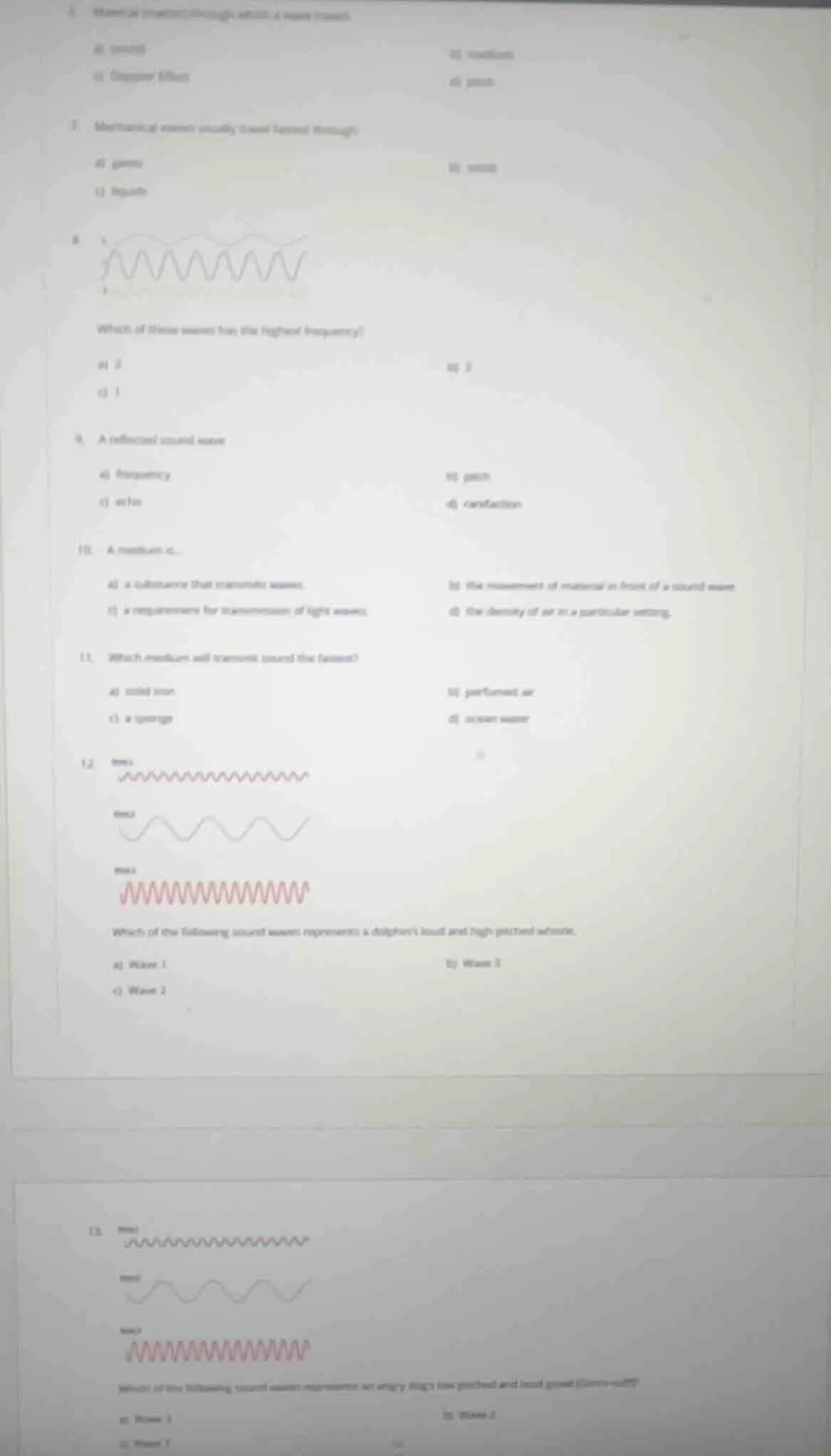 6. material vibrations through which a wave travels a) sound b) medium …