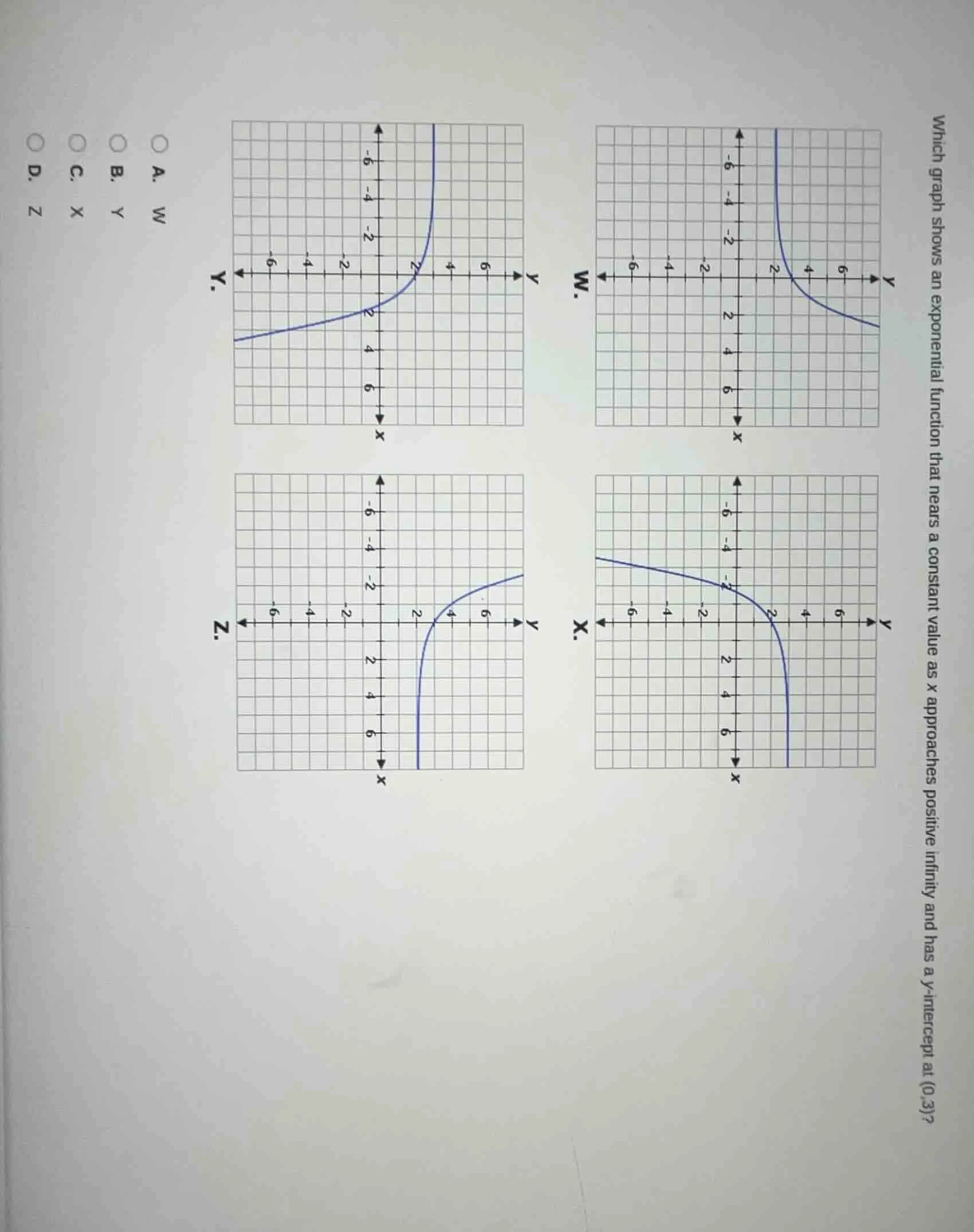 which graph shows an exponential function that nears a constant value a…