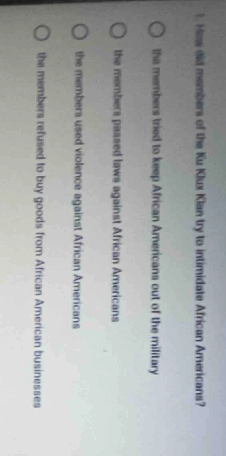 1. how did members of the ku klux klan try to intimidate african americ…