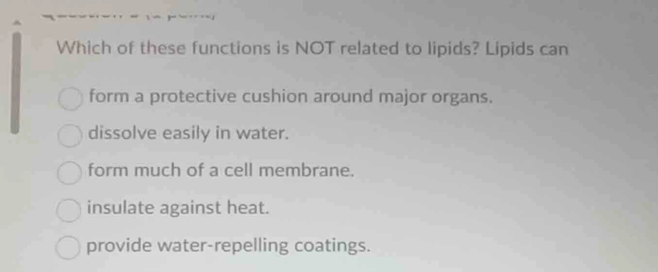 which of these functions is not related to lipids? lipids can form a pr…