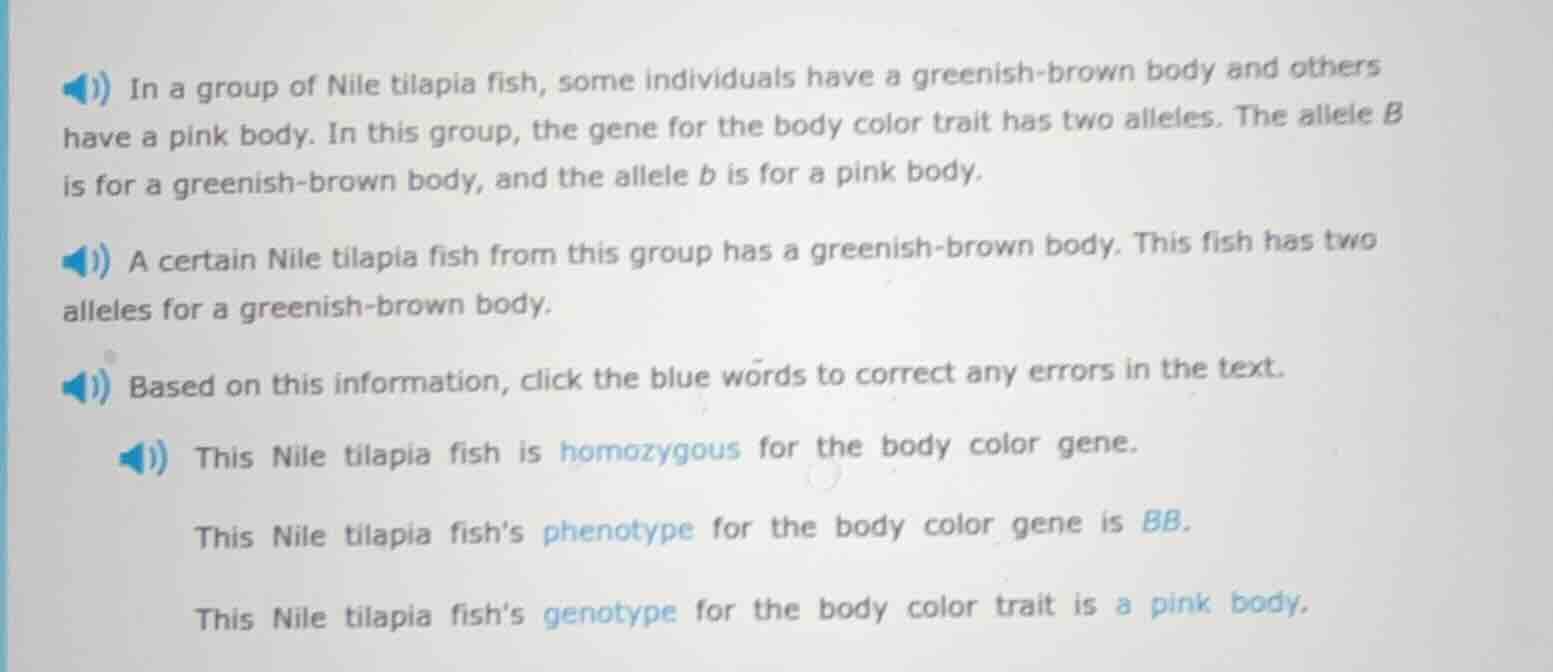 1) in a group of nile tilapia fish, some individuals have a greenish-br…