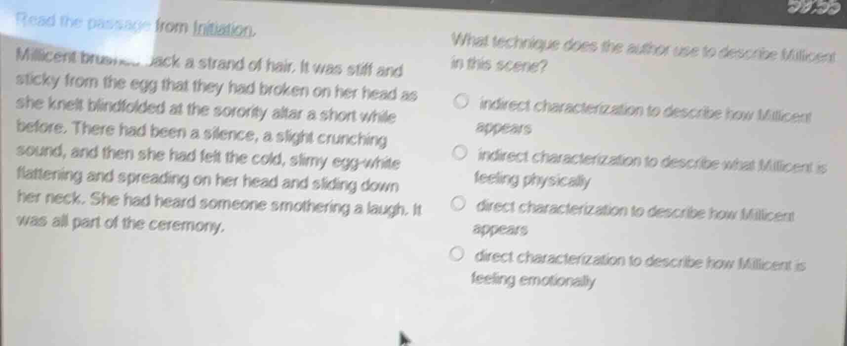 read the passage from initiation.millicent brushed back a strand of hai…