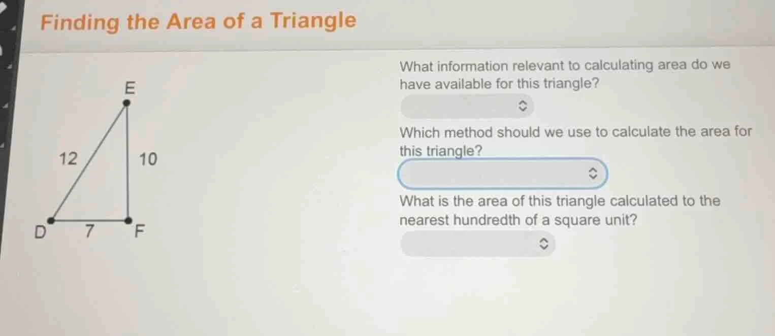 finding the area of a triangle what information relevant to calculating…