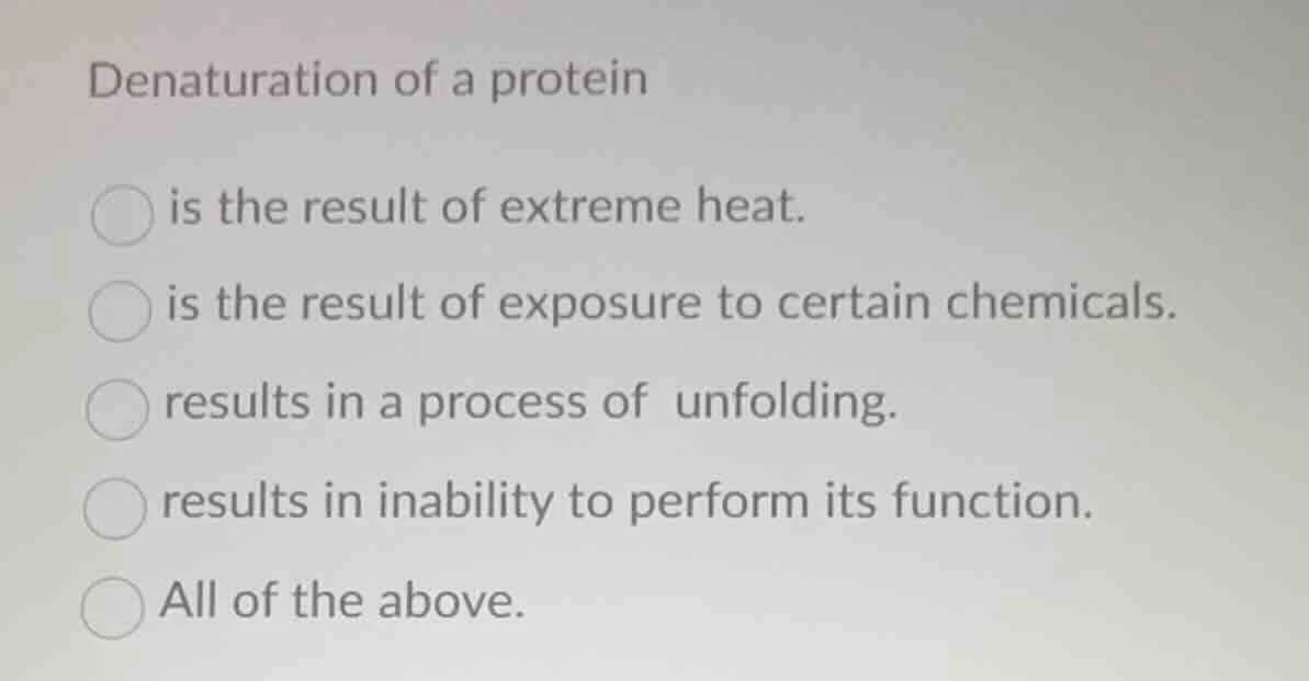 denaturation of a protein is the result of extreme heat. is the result …
