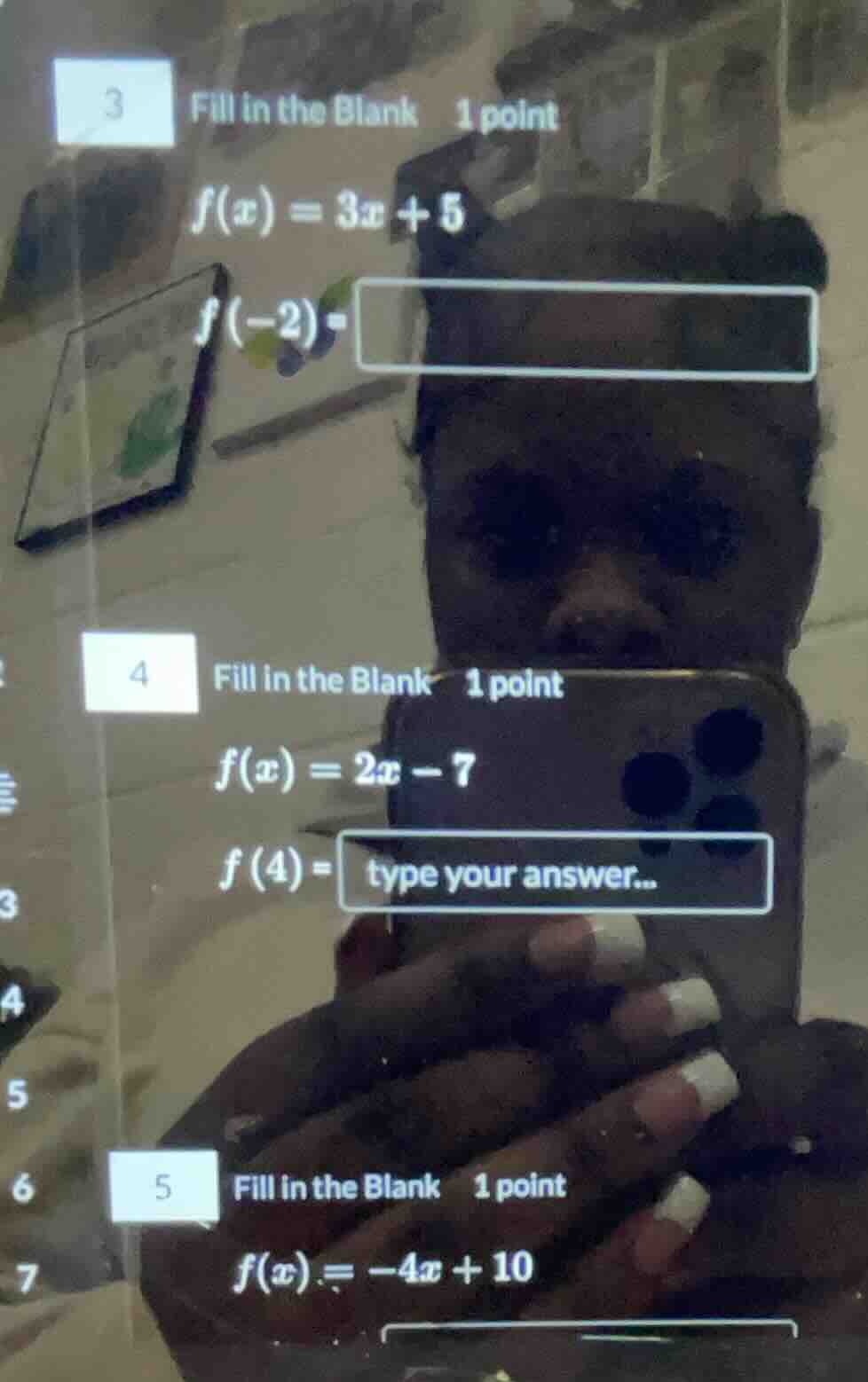 3 fill in the blank 1 point $f(x)=3x+5$ $f(-2)=$ 4 fill in the blank 1 …