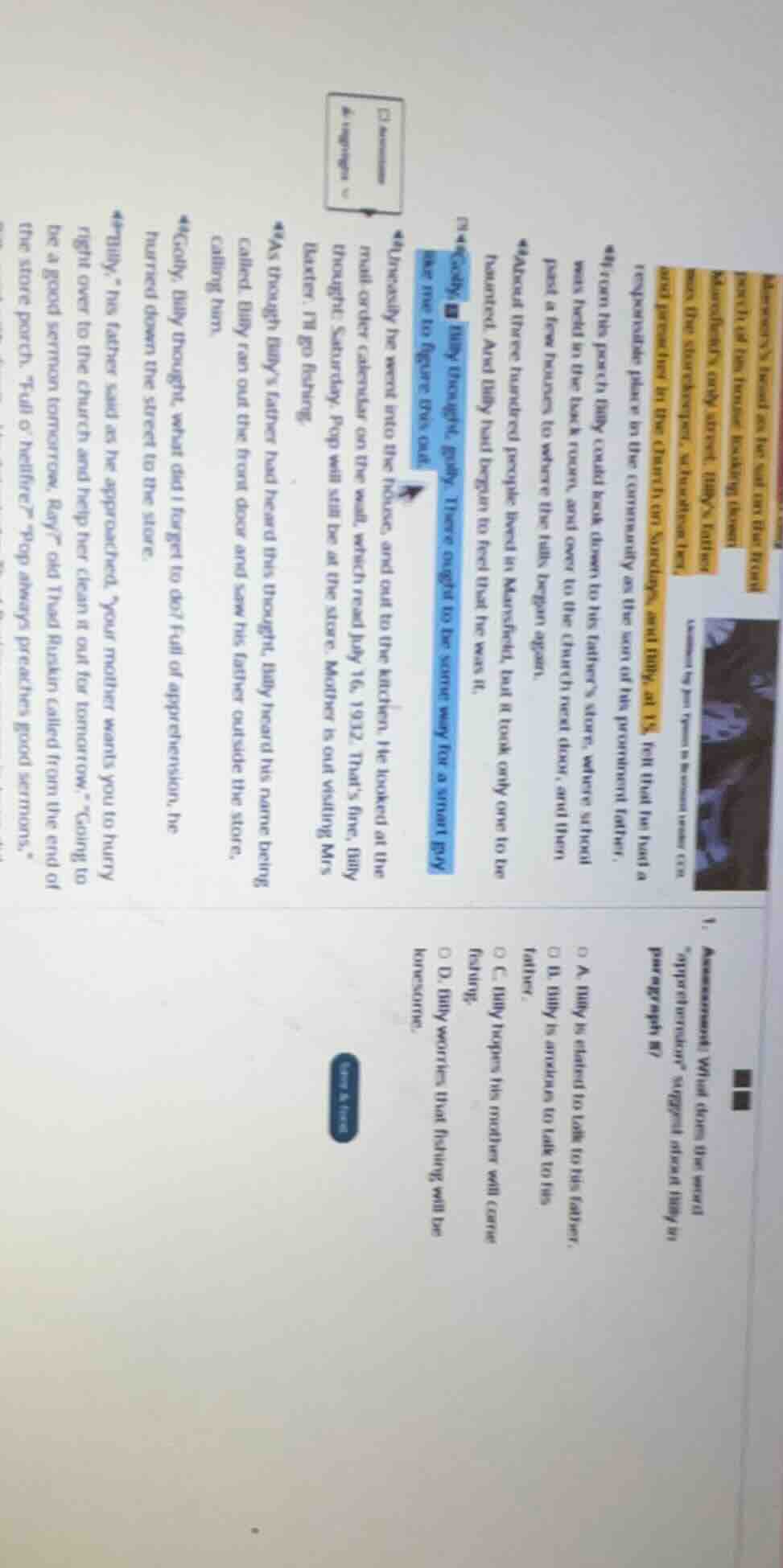 mansfields head as he sat on the front porch of his house looking down …