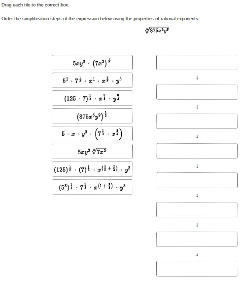 drag each tile to the correct box. order the simplification steps of th…