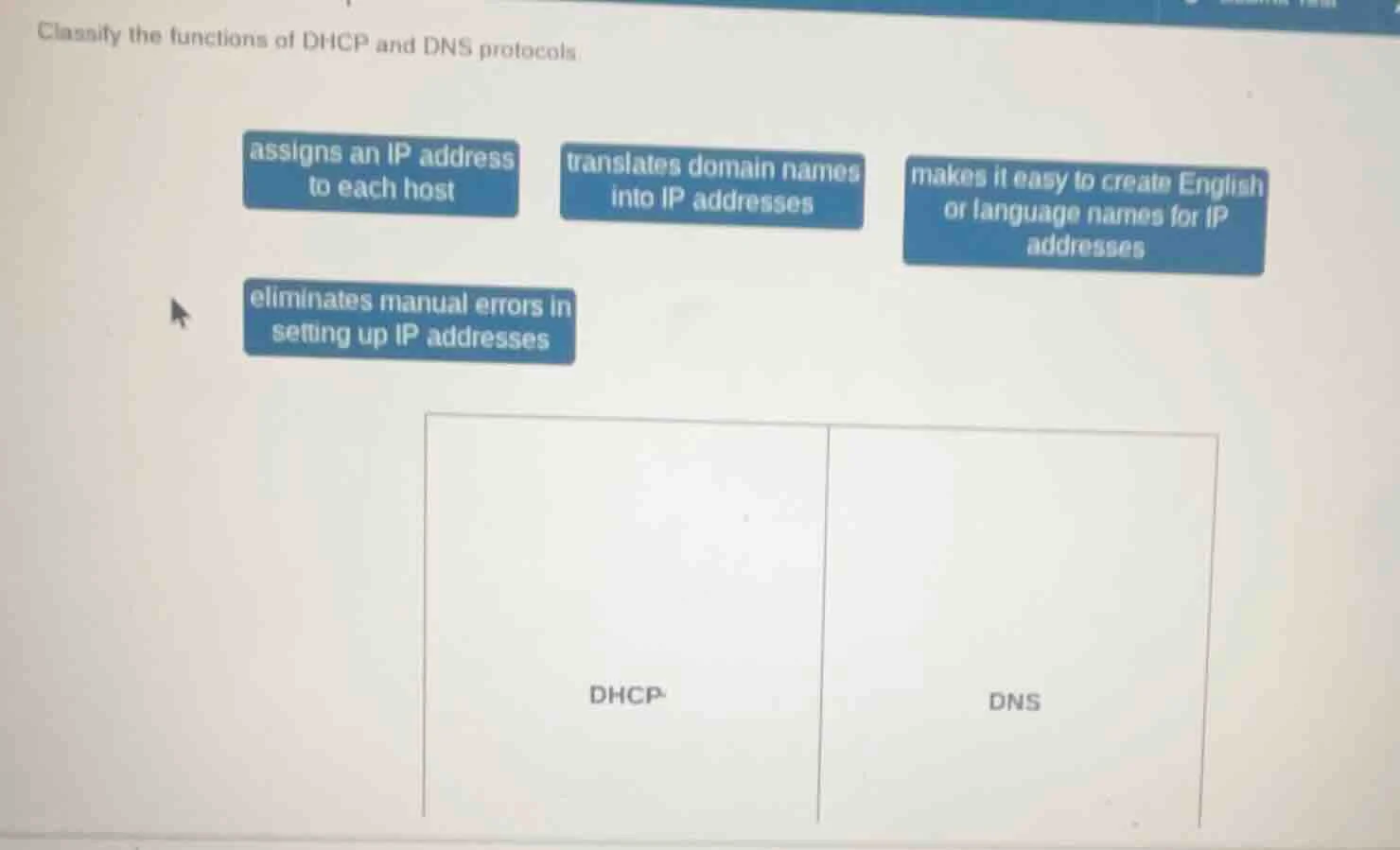 classify the functions of dhcp and dns protocols. assigns an ip address…